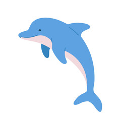 Cute dolphin isolated on white background. Vector illustration for children’s educational design, clipart, and printable materials.