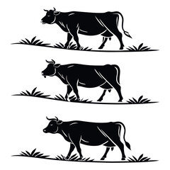 Black Vector Silhouettes Set of Cows – Farm Animal Collection