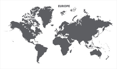 Minimalist Europe map-15, Map of Europe, highlighted on the world map, Europe on the world map, Satellite view, Europe location on the globe.