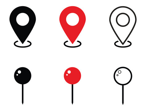 Flat Vector Location Pin Icons, Minimal Map Markers for Navigation, Direction, and GPS