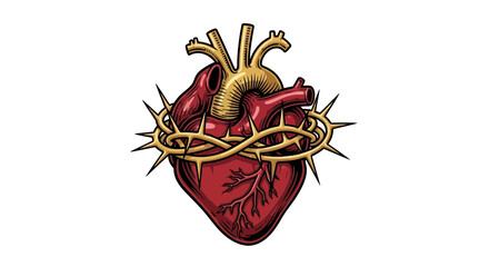 Sacred Heart Illustration: An illustration of a sacred heart, a symbol of love and compassion, radiates with detailed artistry and emotional resonance.