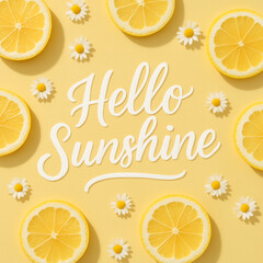 Hello Sunshine: Centered Lemon and Daisy Design on Light Yellow with Quote
