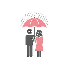 Cozy Shelter: A heartwarming vector illustration of a couple under an umbrella during a gentle rain, representing love, care, and protection. 