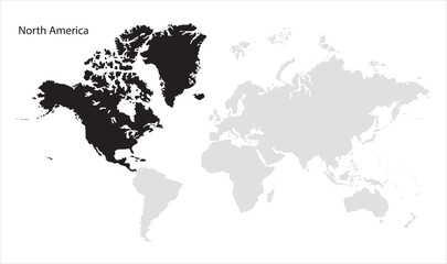 North America continent map-02, Map of North America, highlighted on the world map, North America on the world map, Satellite view, North America's location on the globe.