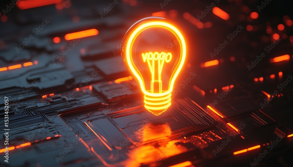 Poster glowing retro light bulb on a dark background. 3d rendering