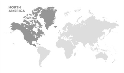 North America highlighted on world map-08, Map of North America, highlighted on the world map, North America on the world map, Satellite view, North America's location on the globe.