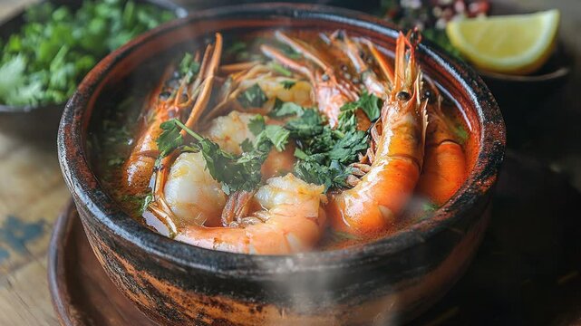 Tacaca amazonian shrimp and jambu soup with smoke around