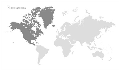 North America highlighted on world map-13, Map of North America, highlighted on the world map, North America on the world map, Satellite view, North America's location on the globe.