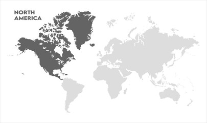 North America highlighted on world map-14, Map of North America, highlighted on the world map, North America on the world map, Satellite view, North America's location on the globe.
