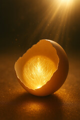 Inner Spark: Cracked Egg Shell with Radiant Light and Ethereal Glow
