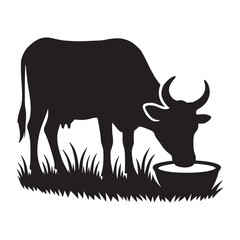 Cow on the Grass – Black Vector Silhouette Illustration