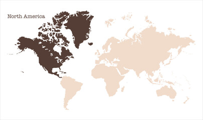 North America in world map-06, Map of North America, highlighted on the world map, North America on the world map, Satellite view, North America's location on the globe.