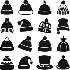 Collection of Stylish Winter Hats and Beanies: Cozy Headwear Essentials for Cold Weather, Christmas, and Festive Season Comfort, Perfect for Apparel and Accessory Designs