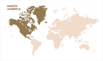 North America in world map-10, Map of North America, highlighted on the world map, North America on the world map, Satellite view, North America's location on the globe.