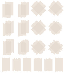 Set of beige semi-transparent washi tapes isolated on white. Tapes collection in vector. Pieces of decorative tape for scrapbooks. Torn paper