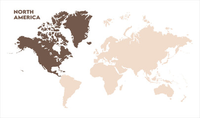 North America in world map-15, Map of North America, highlighted on the world map, North America on the world map, Satellite view, North America's location on the globe.