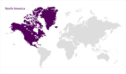 Obraz premium North America map-02, Map of North America, highlighted on the world map, North America on the world map, Satellite view, North America's location on the globe.