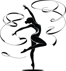 Dynamic Rhythmic Gymnast Silhouette: Elegant Swirling Ribbon, Artistic Sport, and Graceful Female Athlete for Dance and Performance Concepts