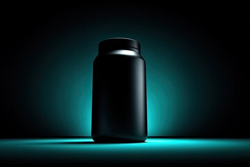 Black canister illuminated by teal light