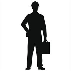 (Safety Inspectors) Professional Safety Inspector Vector Silhouette Against a Plain Background/A bold silhouette of a safety inspector, complete with hard hat and briefcase