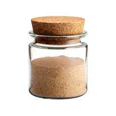 Stylish glass jar with cork lid, minimalist design for storing kitchen ingredients - Isolated on a white background.