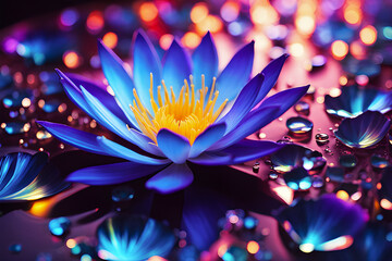 Acrylic paint pour digital floral art background, broken glass effect, design illustration wallpaper, purple water lily