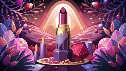 Lipstick showcase glamorous setting product photography ethereal atmosphere close-up view beauty concept for makeup lovers
