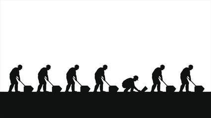 (Construction Workers)Vector Silhouette illustration of construction workers moving materials/A simple, elegant silhouette image showcasing construction workers in sequential action