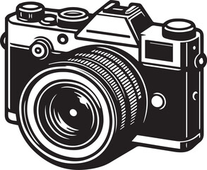 Digital photo camera illustration for photography day. Icon of photography equipment. Photographer element with shutter and focus