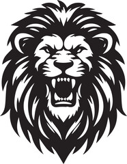 Black And White Angry Lion Head Silhouette illustration