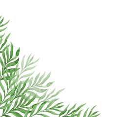 Watercolor square frame with  green leaves illustration isolated on white background. Floral elements for print, cards, design, invitation.