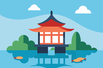 Naklejka premium vector illustration of a traditional japanese house