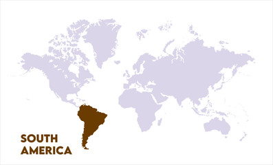 South America highlighted on world map-11, Map of South America, highlighted on the world map, South America on the world map, Satellite view, South America's location on the globe.