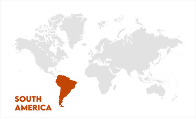 South America in world map-06, Map of South America, highlighted on the world map, South America on the world map, Satellite view, South America's location on the globe.