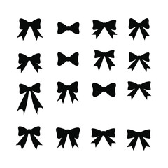 Obraz premium Black silhouette bow icon set various styles gift wrap design