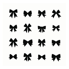 Black silhouette bow icon set various styles
