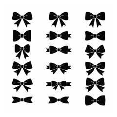 Black silhouette bow icon set various styles