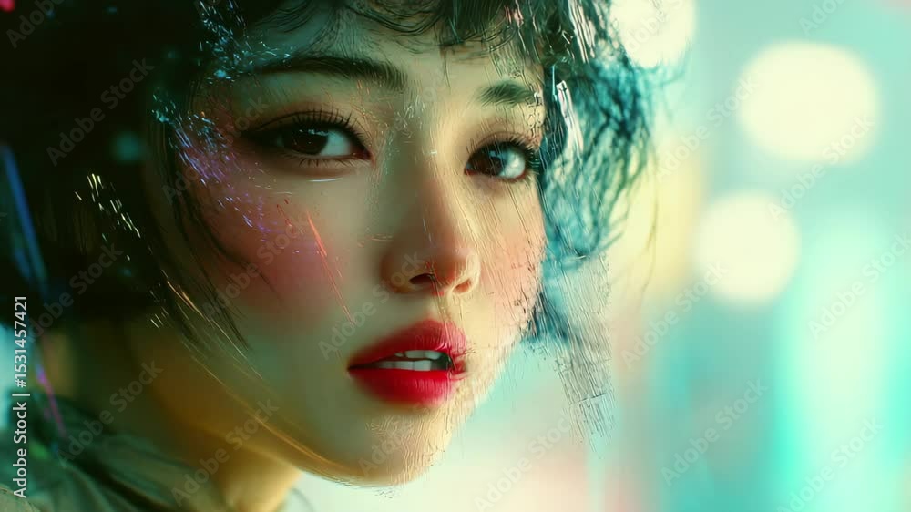 Aufkleber high fashion portrait featuring vibrant data mosh distortion and surreal pixel sorting techniques, 4
