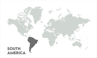 Vector world map with South America-07, Map of South America, highlighted on the world map, South America on the world map, Satellite view, South America's location on the globe.