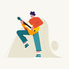 A cartoon flat vector illustration of a character playing an instrument