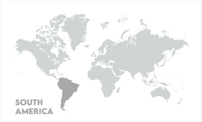 Vector world map with South America-12, Map of South America, highlighted on the world map, South America on the world map, Satellite view, South America's location on the globe.