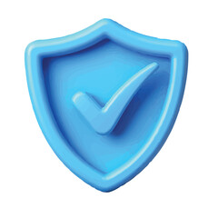 3D Render of Blue Shield Checkmark Icon Security and Protection Symbol