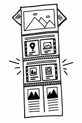 Hand-Drawn Website Layout Design. Doodle, Sketch, Web Page, UI UX, Wireframe, Responsive, Content, and More. Outline Vector Icon.