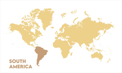 World map with South America focus-14, Map of South America, highlighted on the world map, South America on the world map, Satellite view, South America's location on the globe.
