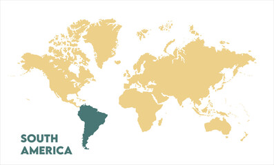World map with South America focus-15, Map of South America, highlighted on the world map, South America on the world map, Satellite view, South America's location on the globe.