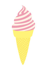 Ice cream, soft serve in wafer cone hand drawn illustration, isolated vector. Flat style design. Summer clip art, seasonal element, print. Frozen food, dessert, sweet treat, beach activity, party