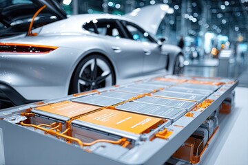 Electric car battery pack,  exposed view