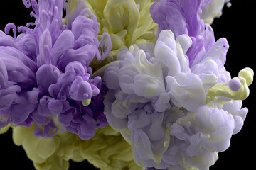 Abstract ink bloom in shades of lavender and pale yellow