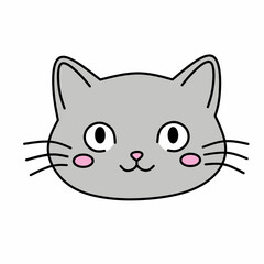 Adorable Gray Cat Face Illustration Cute Kitten Drawing for Designs