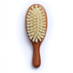 A wooden hairbrush with natural bristles on a white background, designed for grooming and detangling hair.